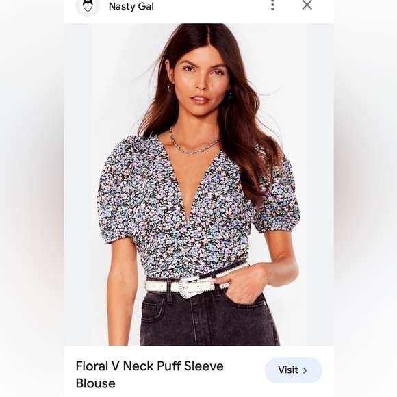 Nasty Gal puff sleeve crop top floral size US small  Vneck - Picture 1 of 6